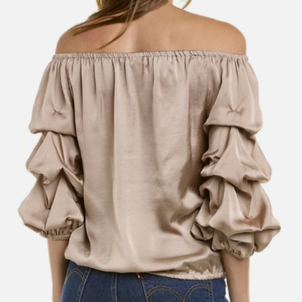 ☆ MSK Taupe Shimmer Off the Shoulder Puff Sleeve Top size L - Picture 2 of 14